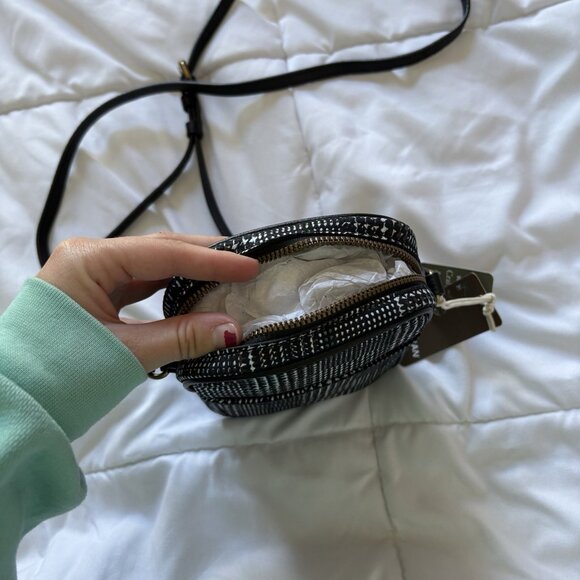 NWT American Leather Co Cleveland Mini Crossbody Bag Black White Striped MSRP 95 - Picture 8 of 8
